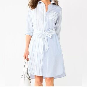 Croft & Barrow Shirt Dress, Blue & White Stripe
Size medium